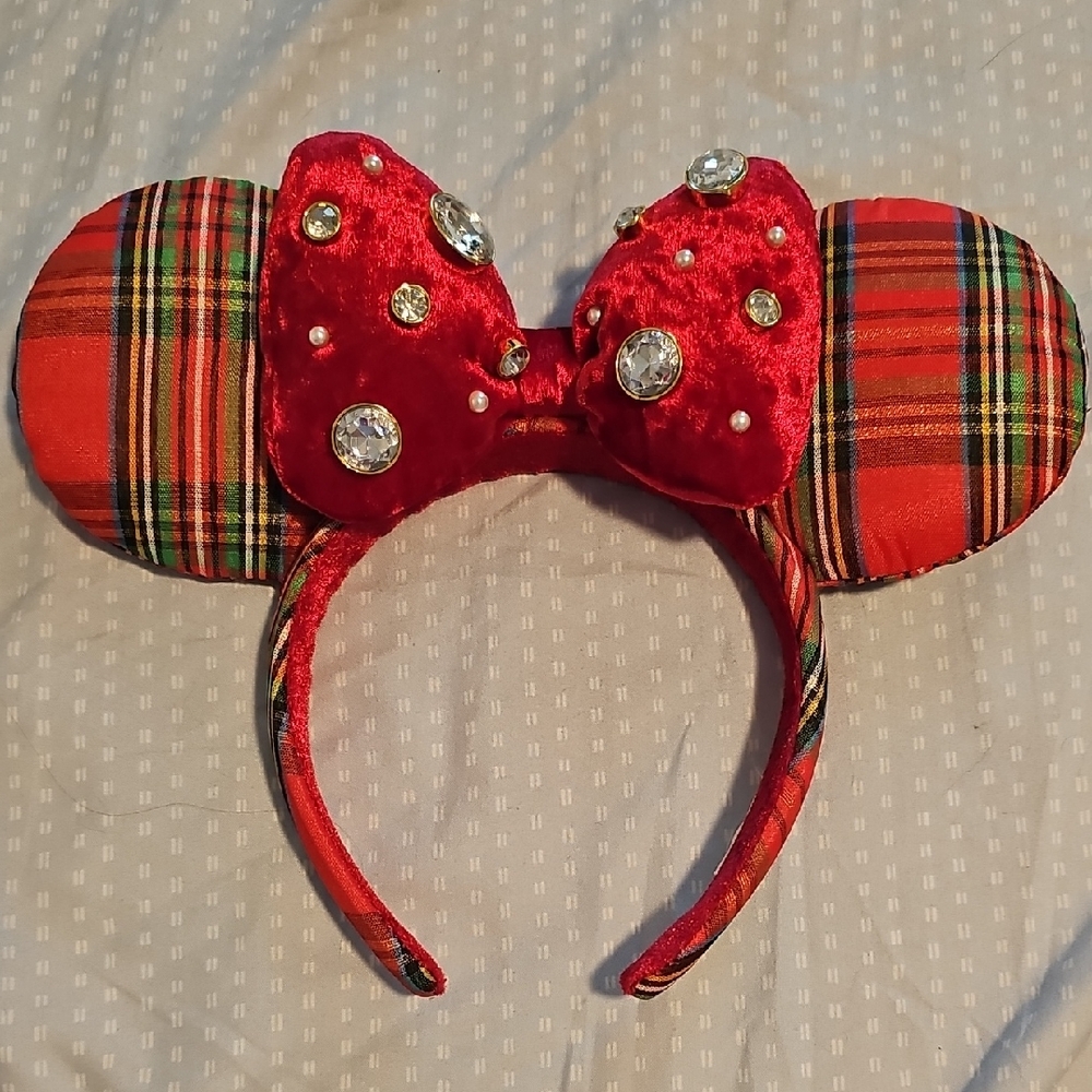 Red Plaid Minnie Mouse Ears Headband